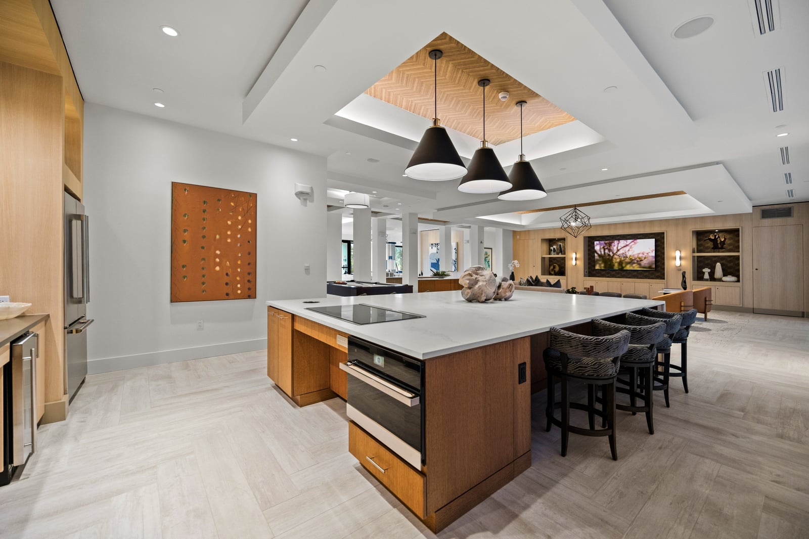 Colony Place entertaining lounge with large island and counter seating