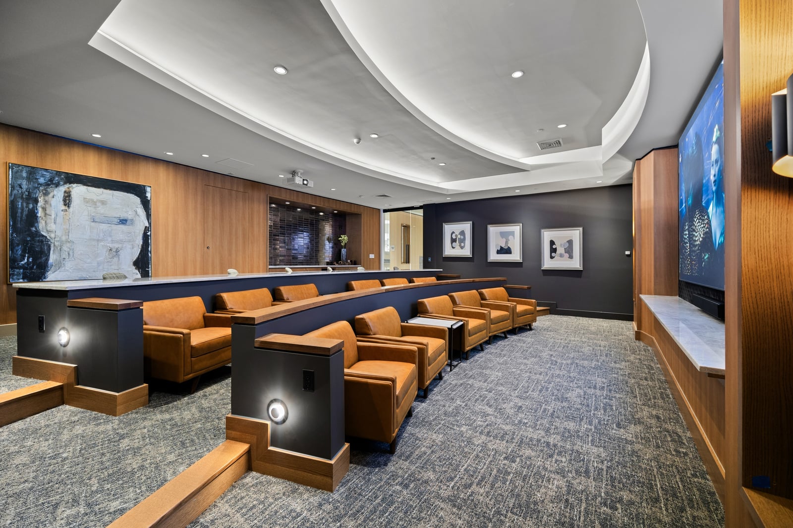 Colony Place screening lounge with cinema-style seating