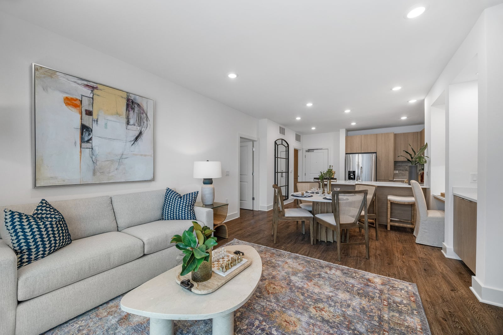 Edgewood open-plan living and dining room off the kitchen