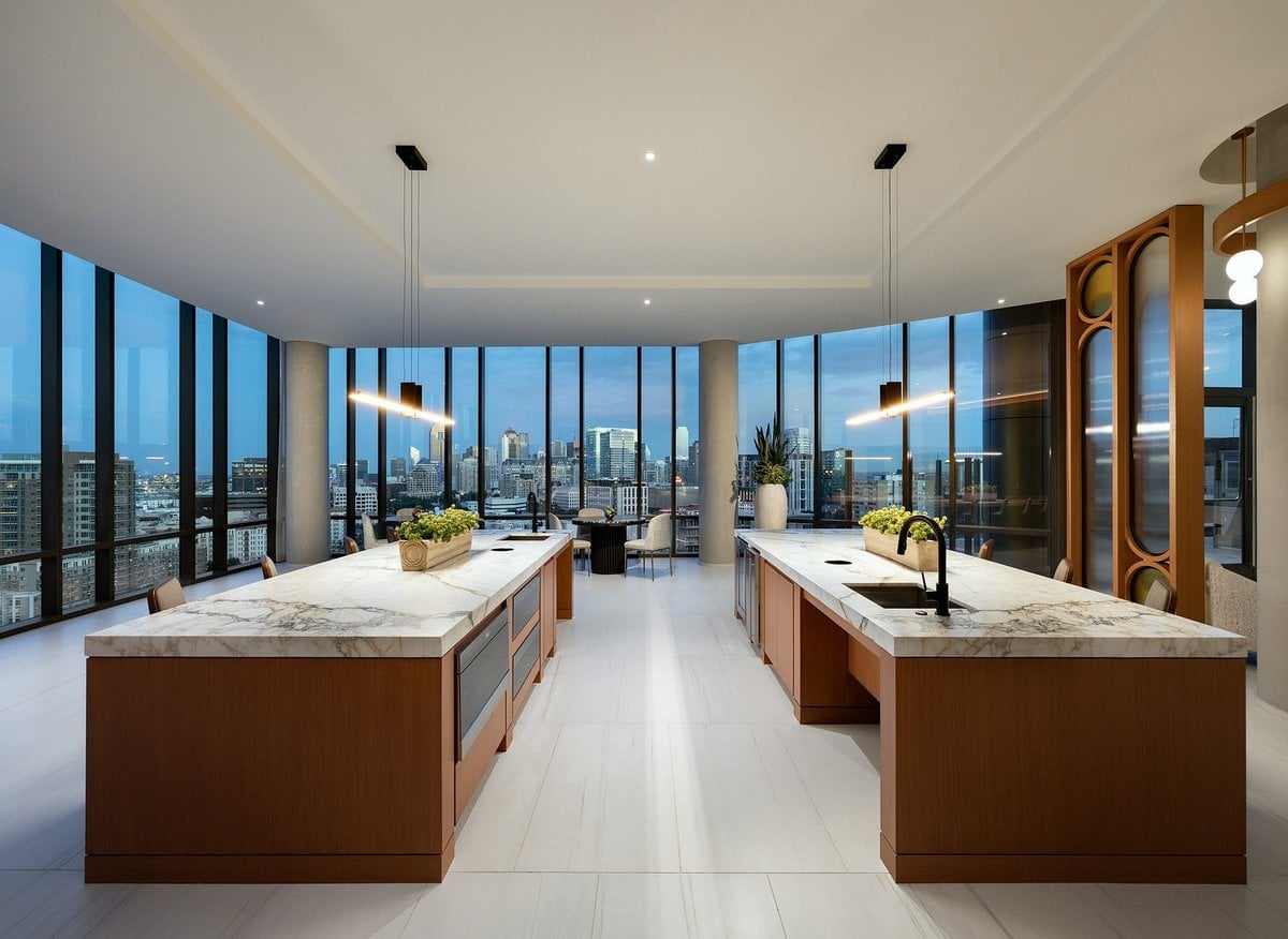 Parkview Turtle Creek resident club room with twin islands