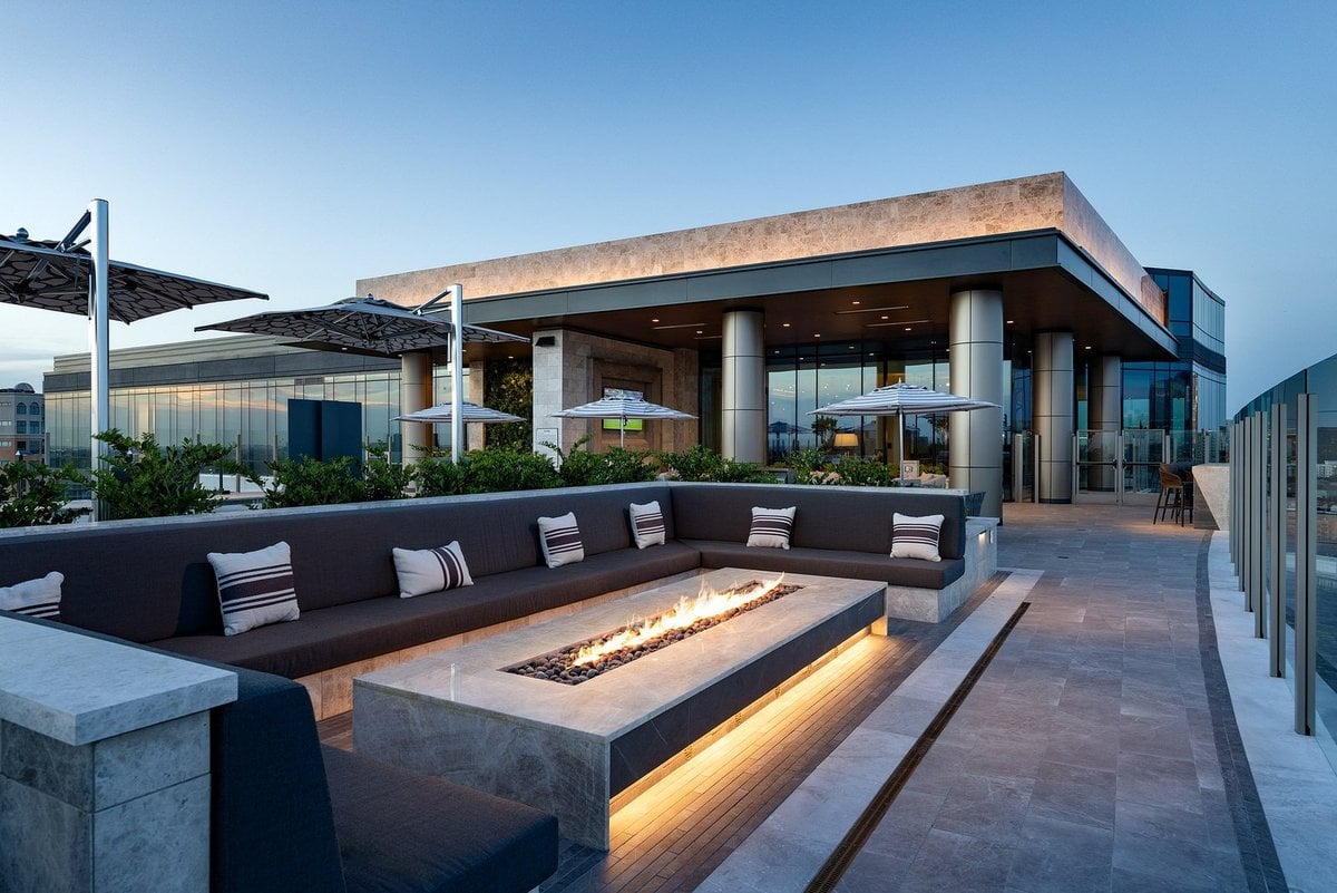 Parkview Turtle Creek rooftop terrace with fire table