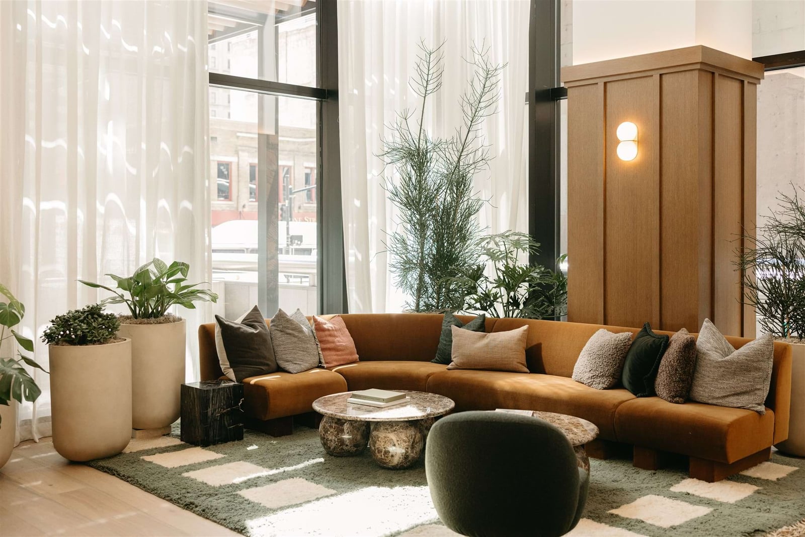 Peridot Residences resident lounge with built-in seating