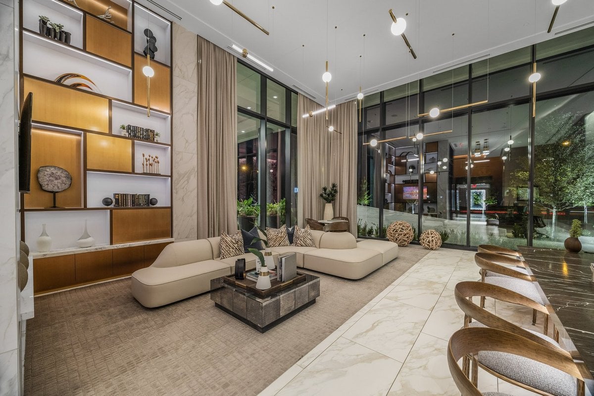 Preston Hollow resident lounge with built-in shelving