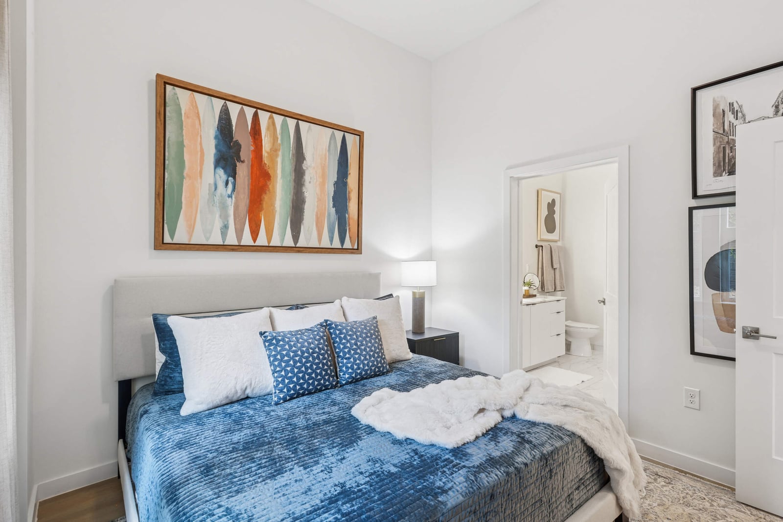 Wellory Living bedroom with en suite bath beyond